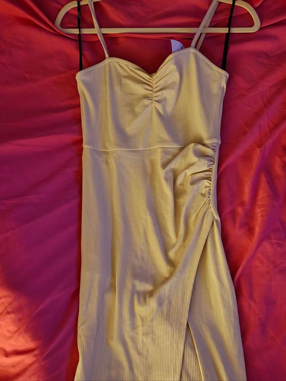 Forever 21 Taupe Ribbed Maxi Dress with Side Ruched Slit NWT Small